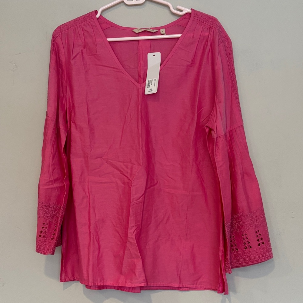 Soft Surroundings Fuchsia V-Neck Tunic with Eyelet Sleeves